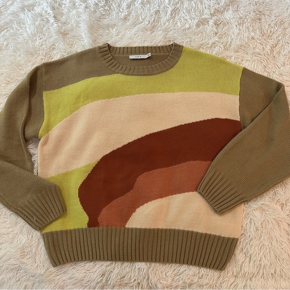 LUSH Colorblock Chunky Knit Sweater | Size Small | Retro Earth Tones - Picture 7 of 12